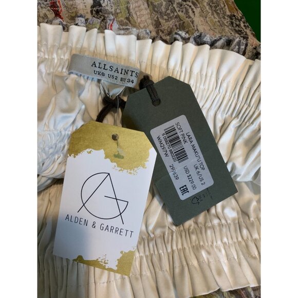 AllSaints Gray Paisley Crepe Off-The-Shoulder Makutu Top, Size 2 US | 6 UK NWT - Picture 6 of 6